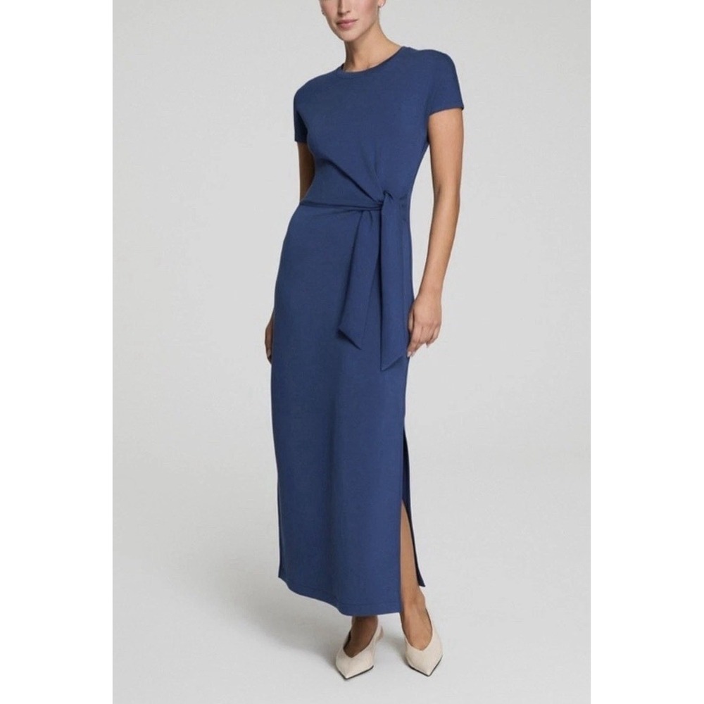NWT SPANX AirEssentials Midi Maxi Tie Dress Faded Indigo Blue Size M Athleisure